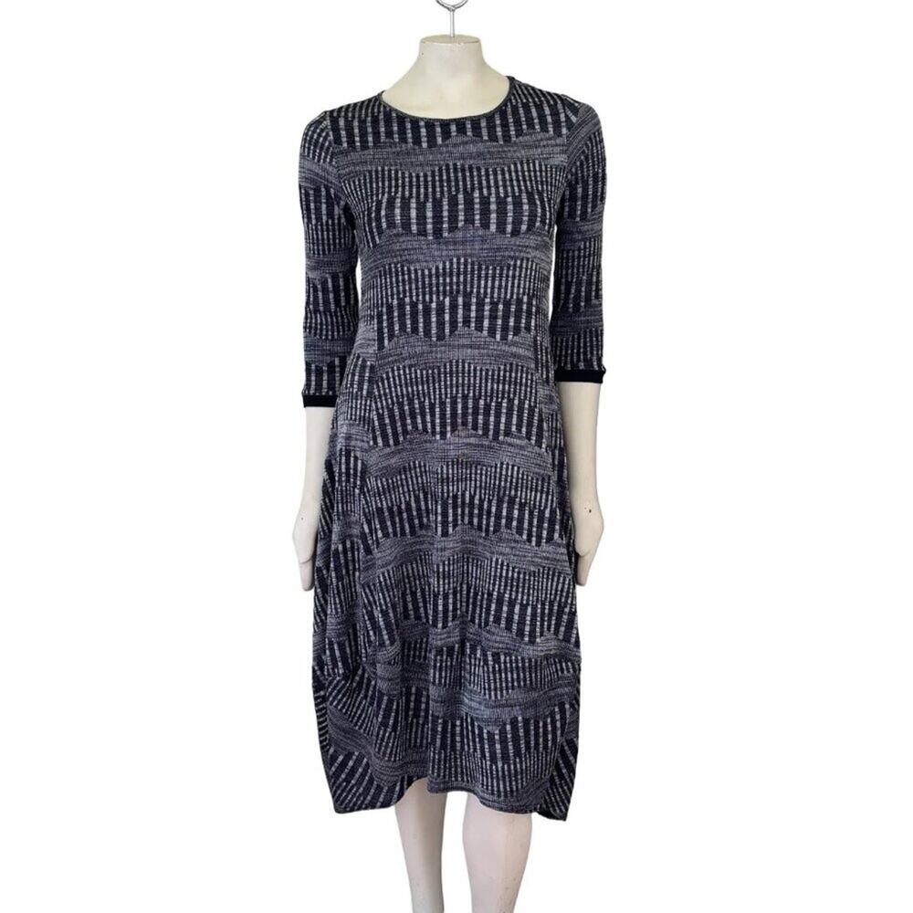 COMFY USA Sonia Balloon Hem Ribbed Knit Midi Dress Gray/Black SZ M